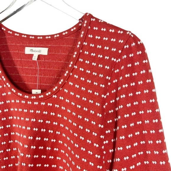 MADEWELL "Square Neck" Long Sleeve Patterned Mini Dress Bow-Tie Jacquard XS - Picture 3 of 11